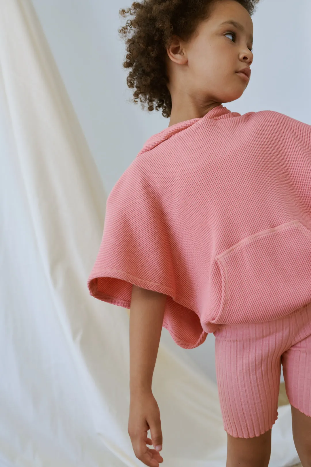 Organic Waffle Sleeveless Hoodie "Coral", 3J / 4J / 7-8J
