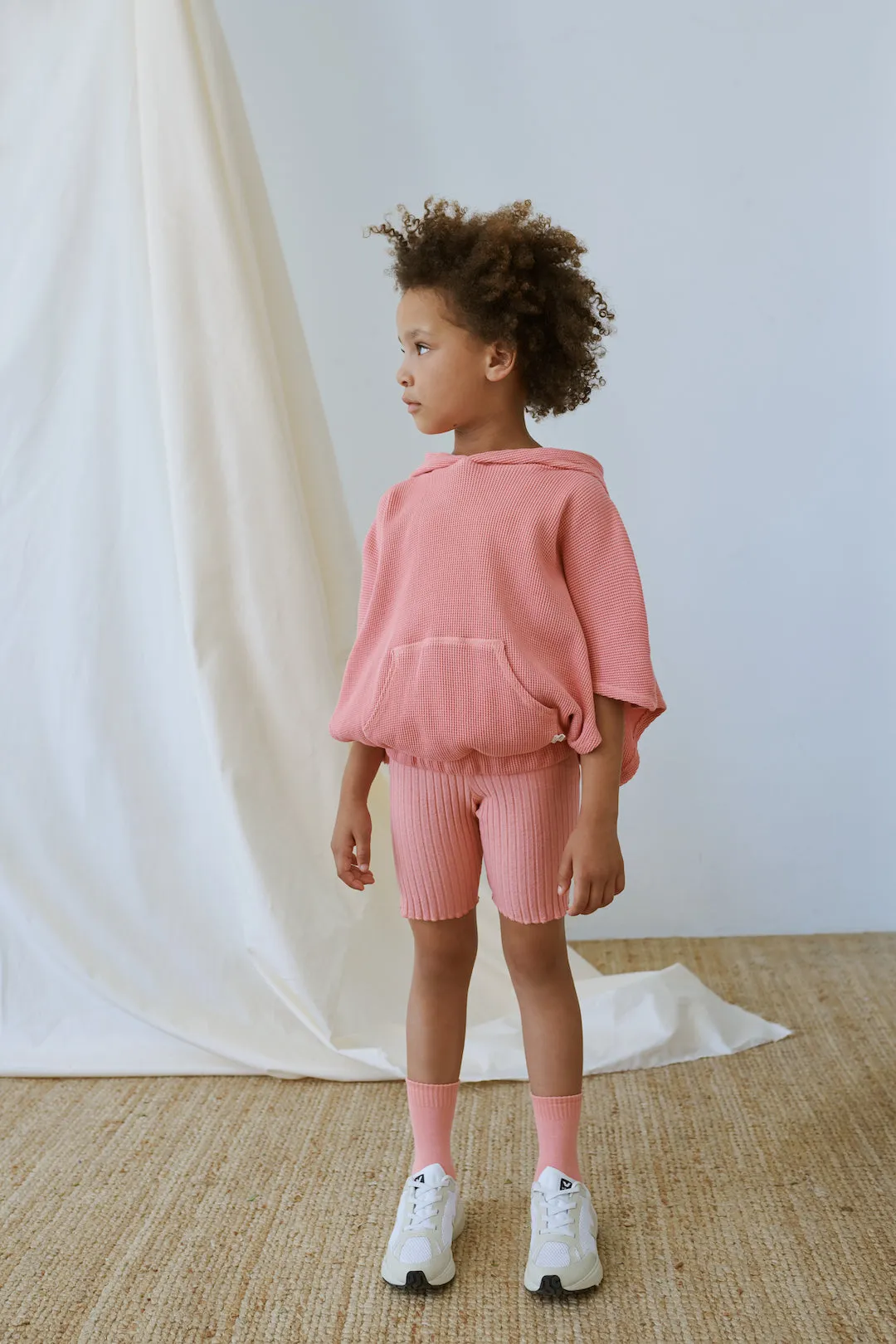 Organic Waffle Sleeveless Hoodie "Coral", 3J / 4J / 7-8J