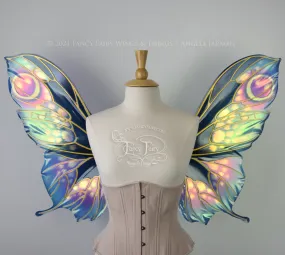 Pansy Iridescent Convertible Fairy Wings in 'Water Lily' with Gold Veins, Ready to Ship
