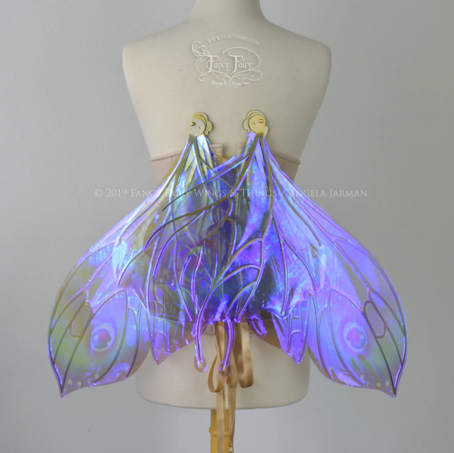 Pansy "Ultraviolet Rainbow Moth" Iridescent Convertible Fairy Wings with Candy Coat gold veins