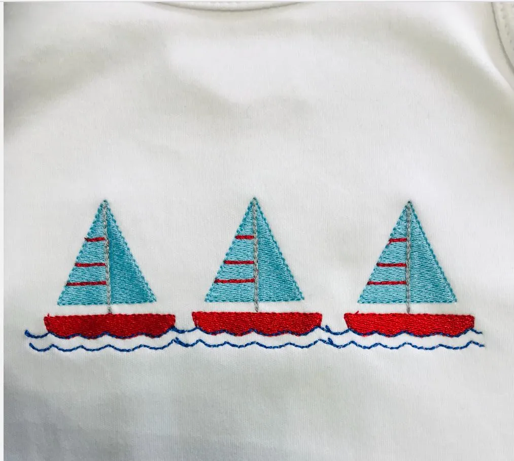 Personalized Name Sailboat Baby Unisex Romper Sunsuit , Baby Vacation Clothes