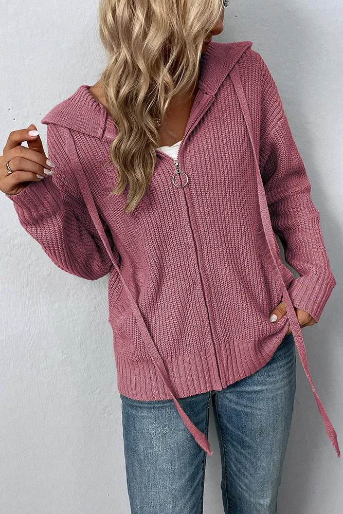 Plain Front Open Zipper Hooded Sweater Cardigans