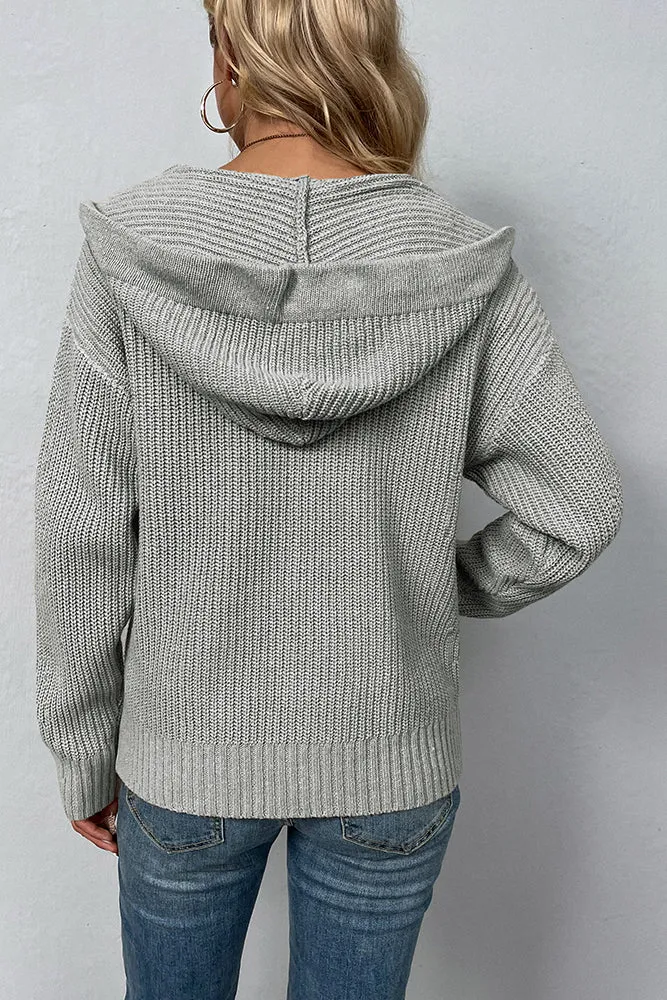 Plain Front Open Zipper Hooded Sweater Cardigans