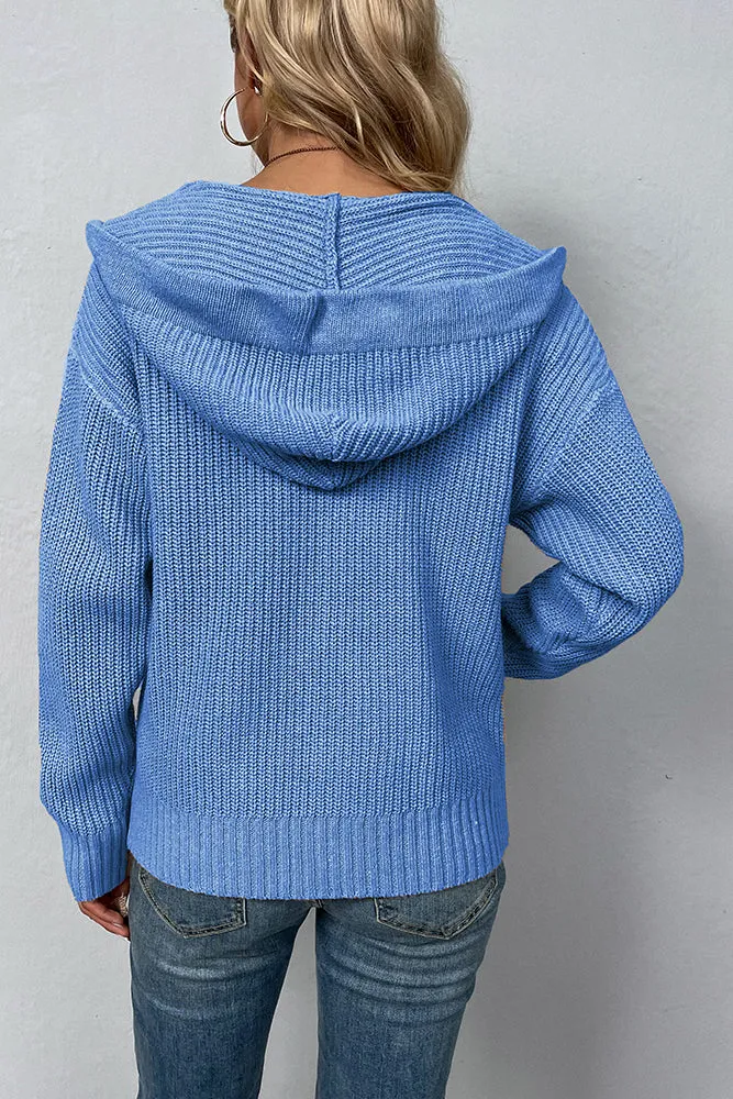 Plain Front Open Zipper Hooded Sweater Cardigans