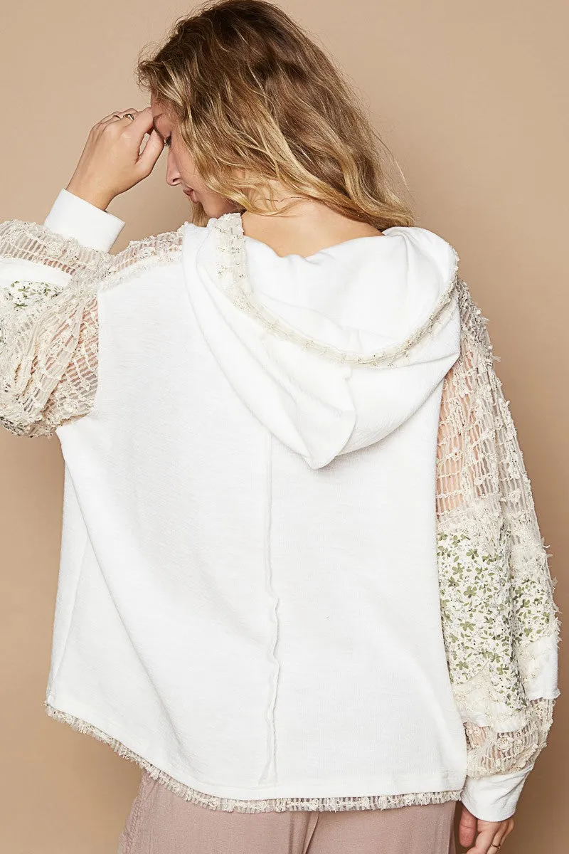 POL Lace Hoodie Star Floral Patchwork Pullover Hippie Top Long Sleeve Boho Shirt