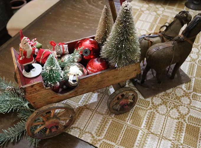 Pull Toy Horse Double Team Stenciled Cart