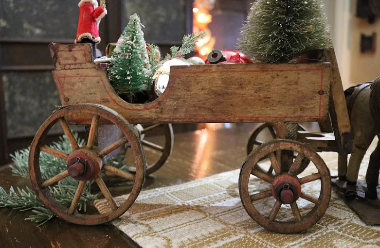 Pull Toy Horse Double Team Stenciled Cart
