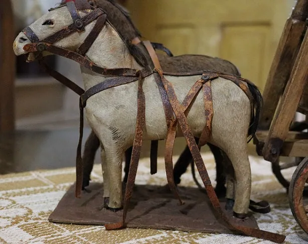 Pull Toy Horse Double Team Stenciled Cart