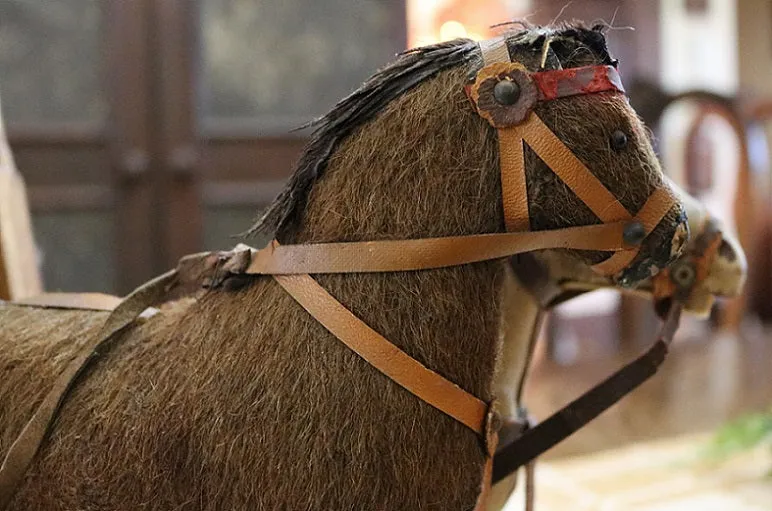 Pull Toy Horse Double Team Stenciled Cart