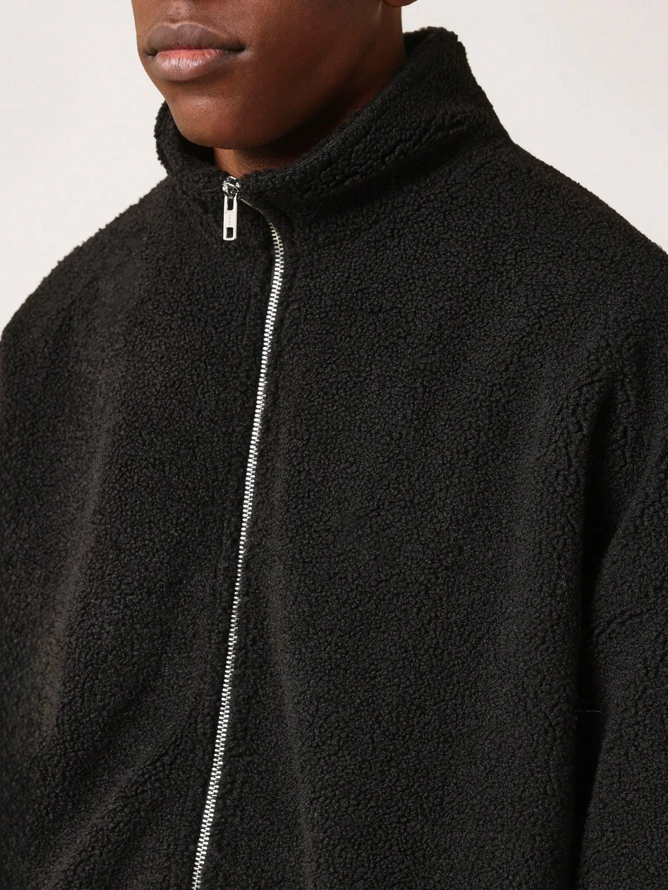 Regular Fit Funnel Neck Zip Through Borg Track Jacket