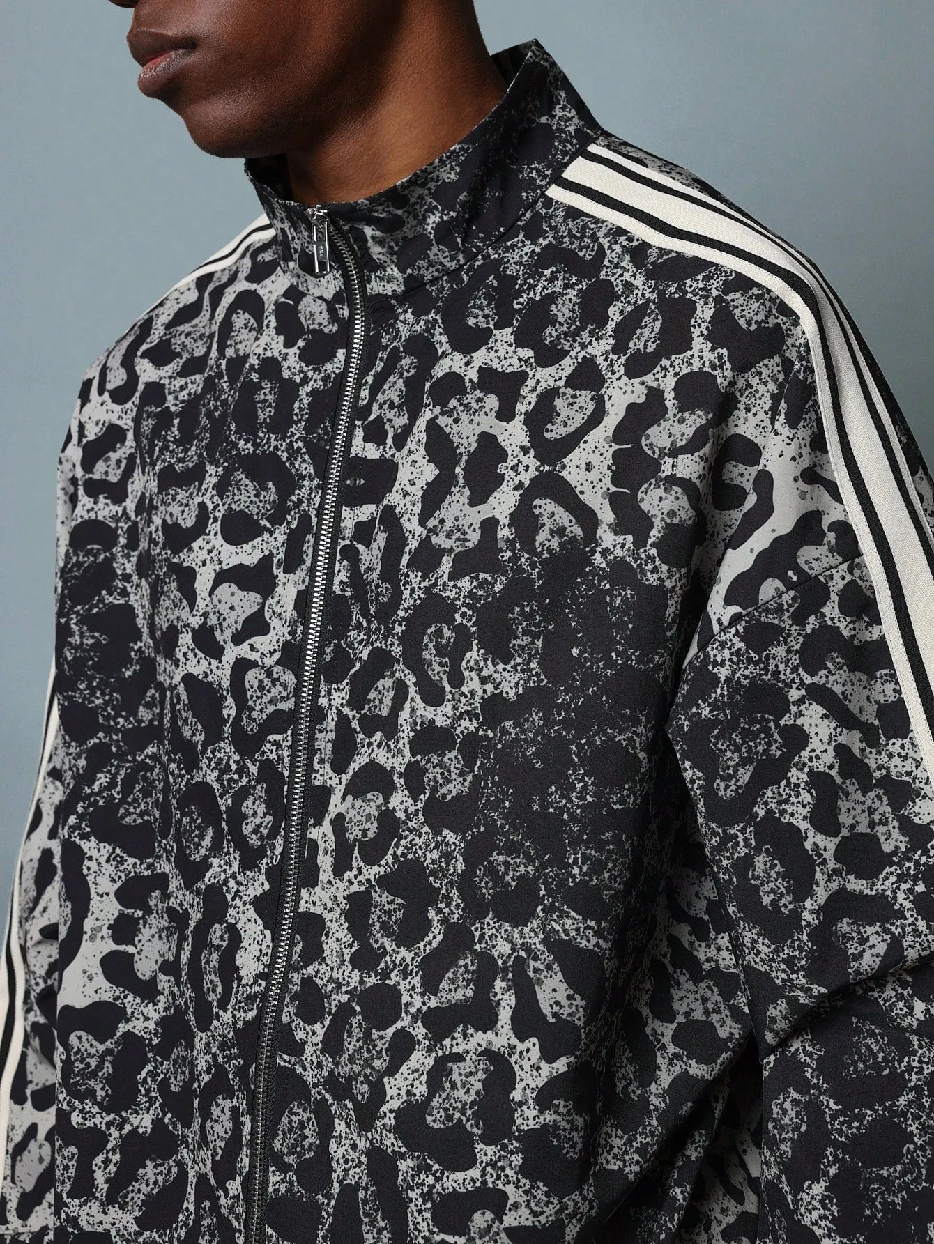 Regular Fit Track Leopard Printed Jacket With Side Tape Panel
