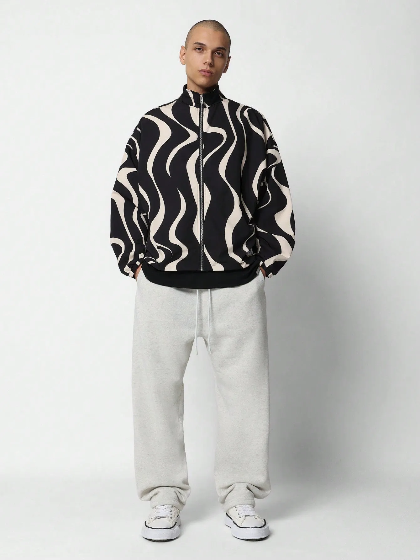 Regular Fit Zip-Up Funnel Neck Swirl Nylon Track Jacket