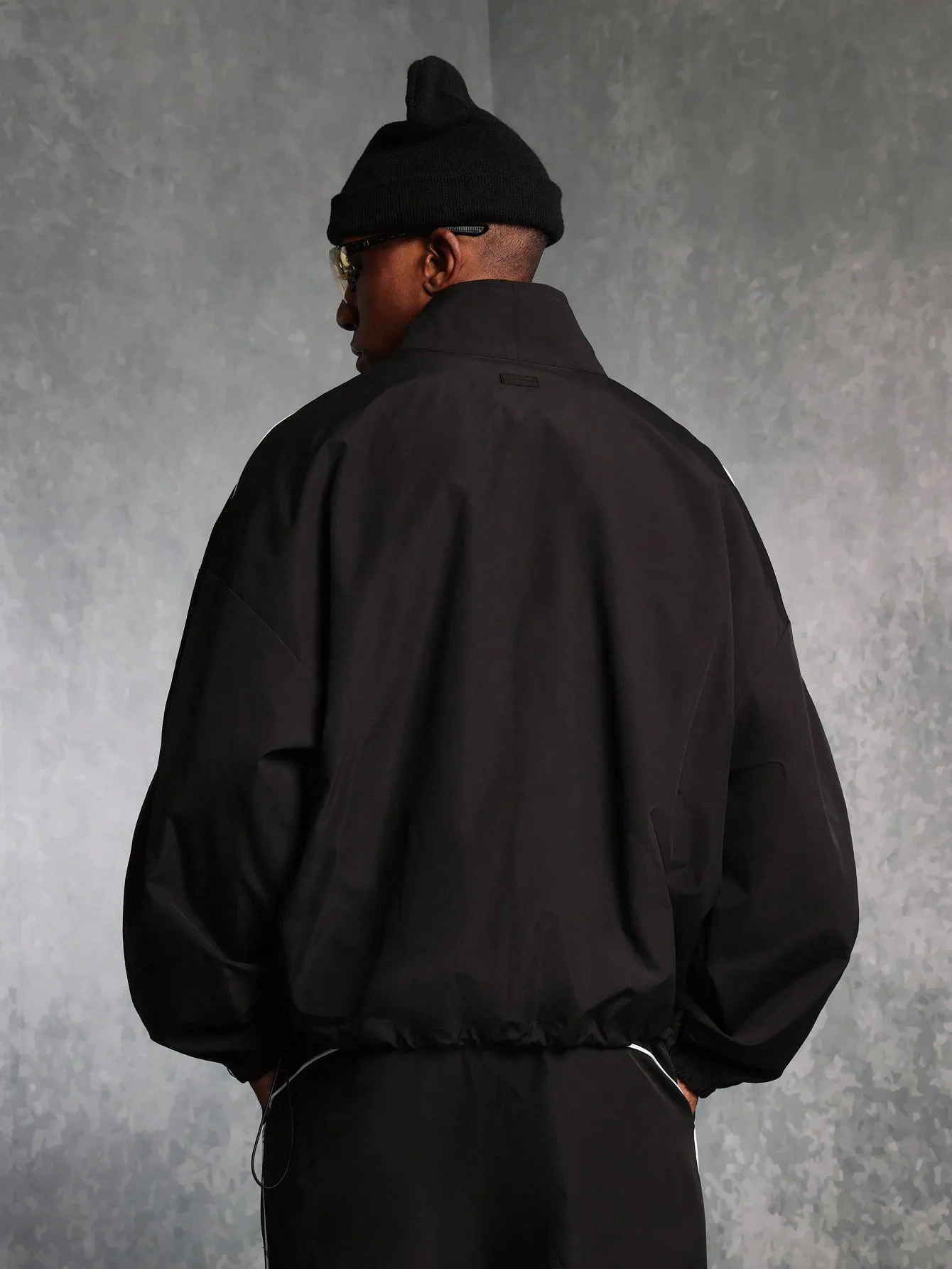 Regular Fit Zip-Up Funnel Nylon Track Jacket With Piping