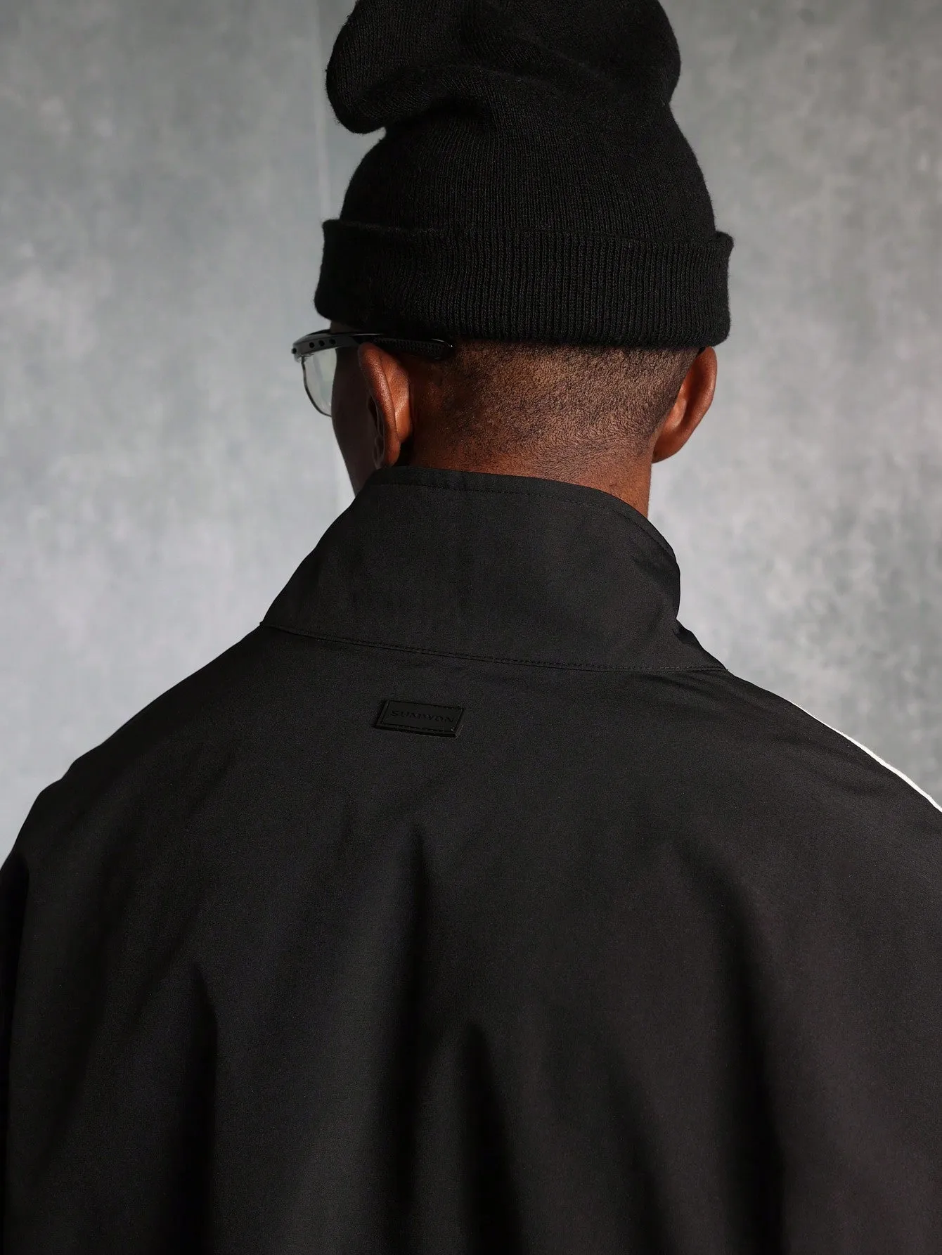 Regular Fit Zip-Up Funnel Nylon Track Jacket With Piping