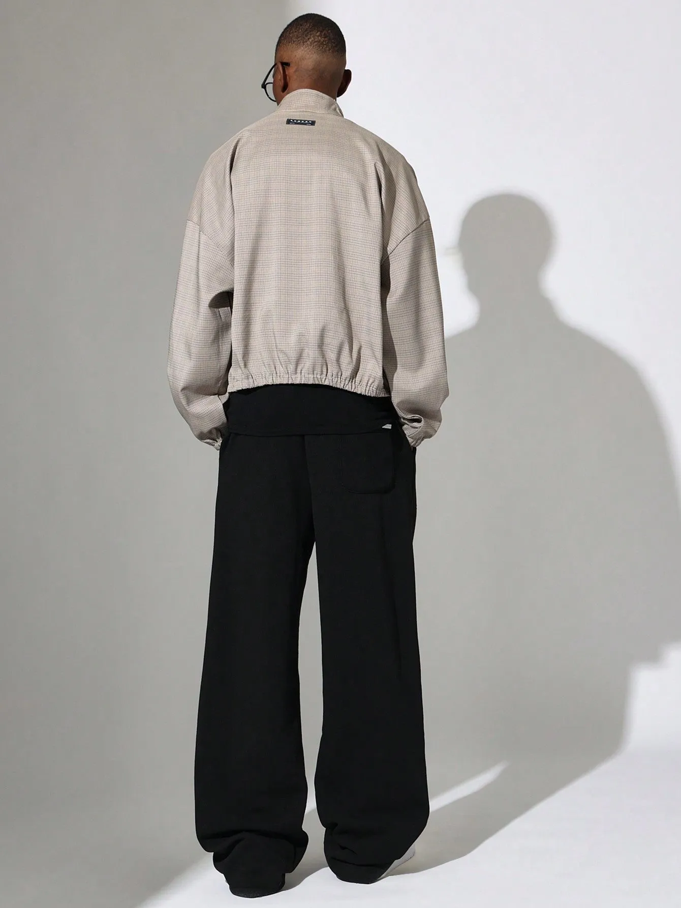 Regular Fit Zip Up Track Micro Houndstooth Jacket
