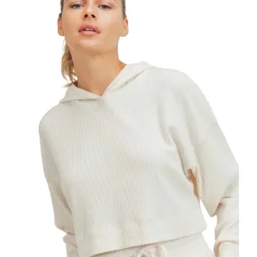 Ribbed Cropped Hoodie - Ivory