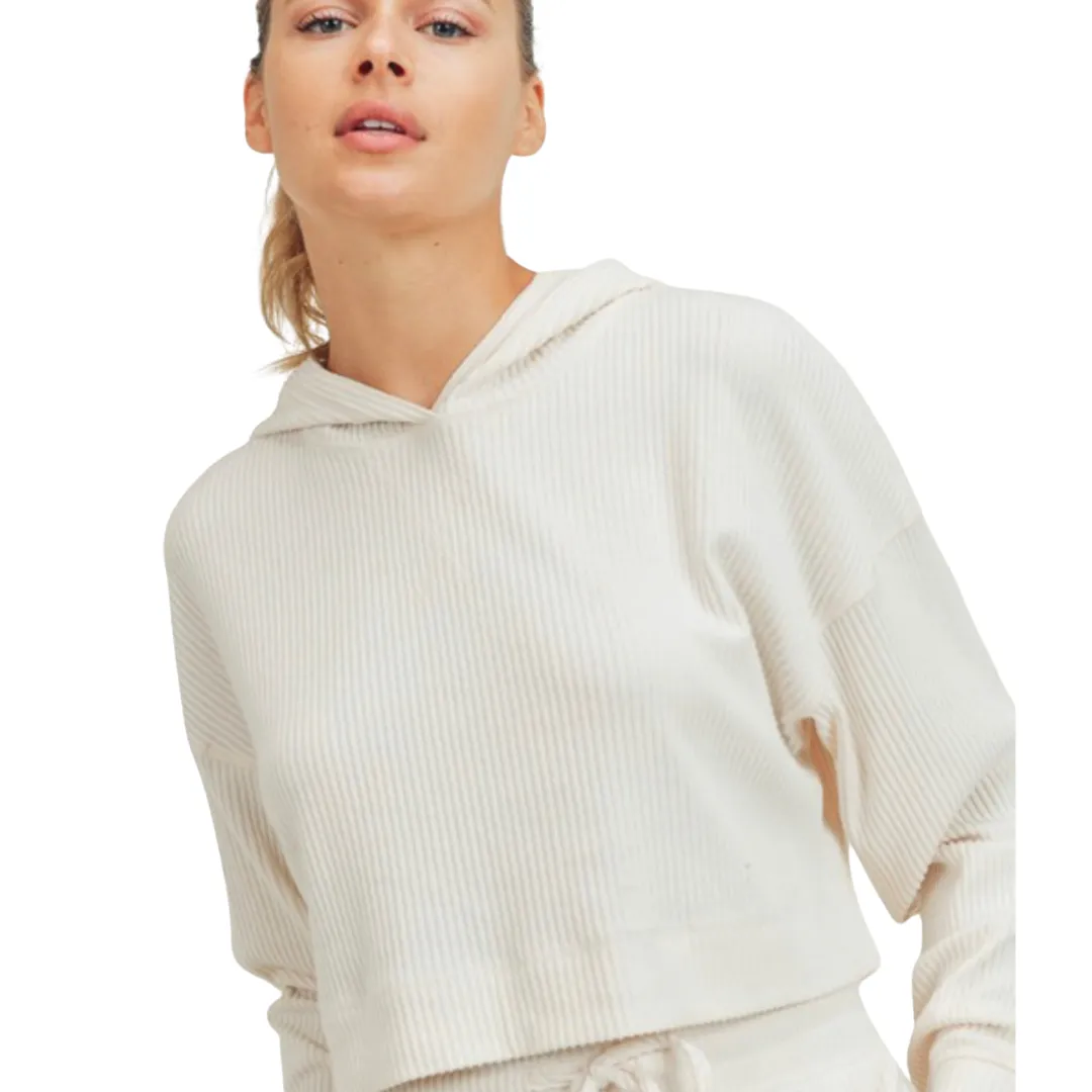 Ribbed Cropped Hoodie - Ivory