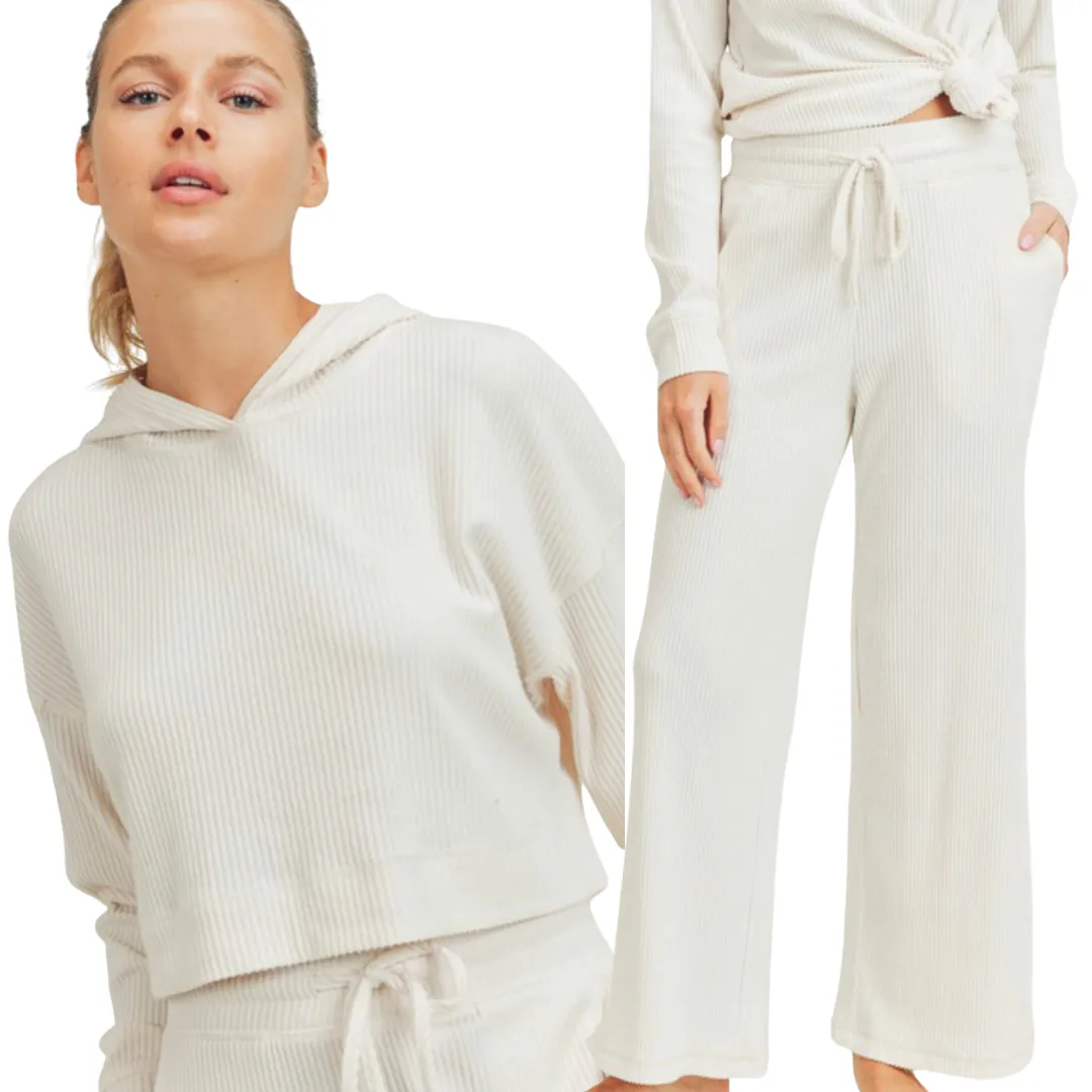 Ribbed Cropped Hoodie - Ivory