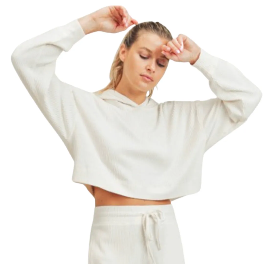 Ribbed Cropped Hoodie - Ivory