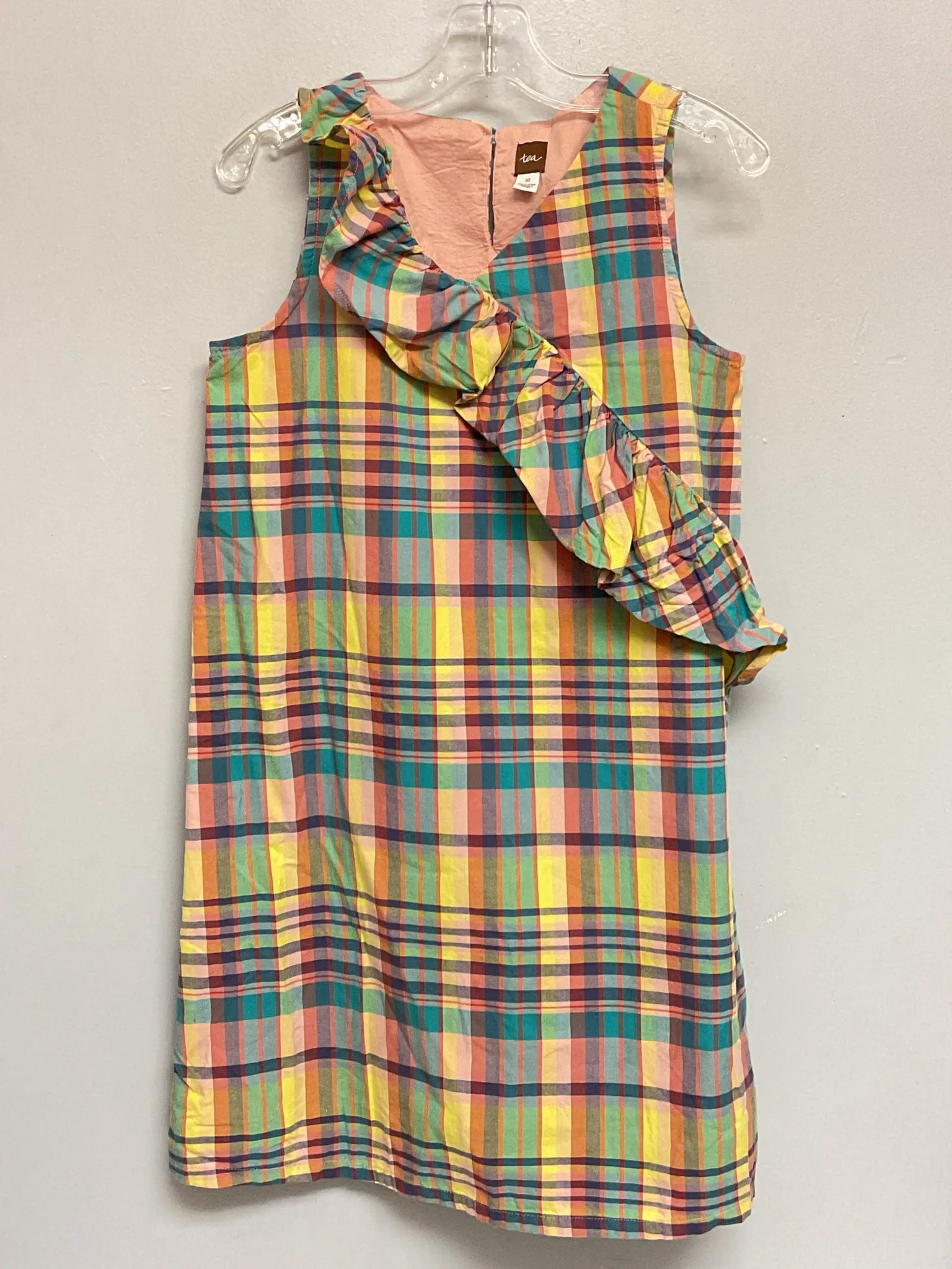 Tea Size 10 Green & Yellow Cotton Big Girls Dress Casual
