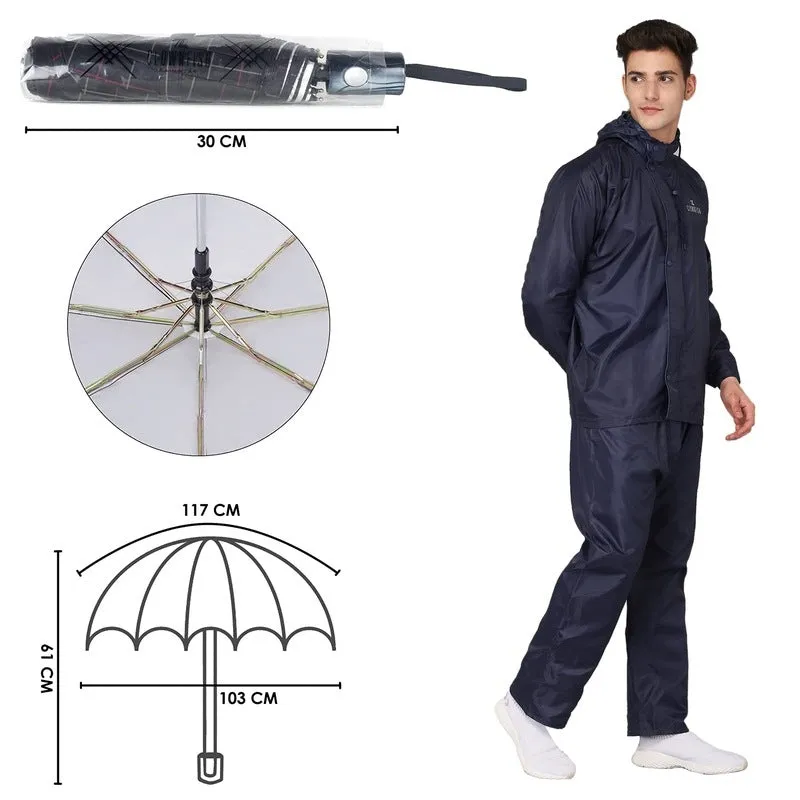 THE CLOWNFISH Combo Of Rain Coat for Men Waterproof Polyester (Blue XL) Umbrella 3 Fold Waterproof Pongee (Checks Design- Dark Pink)