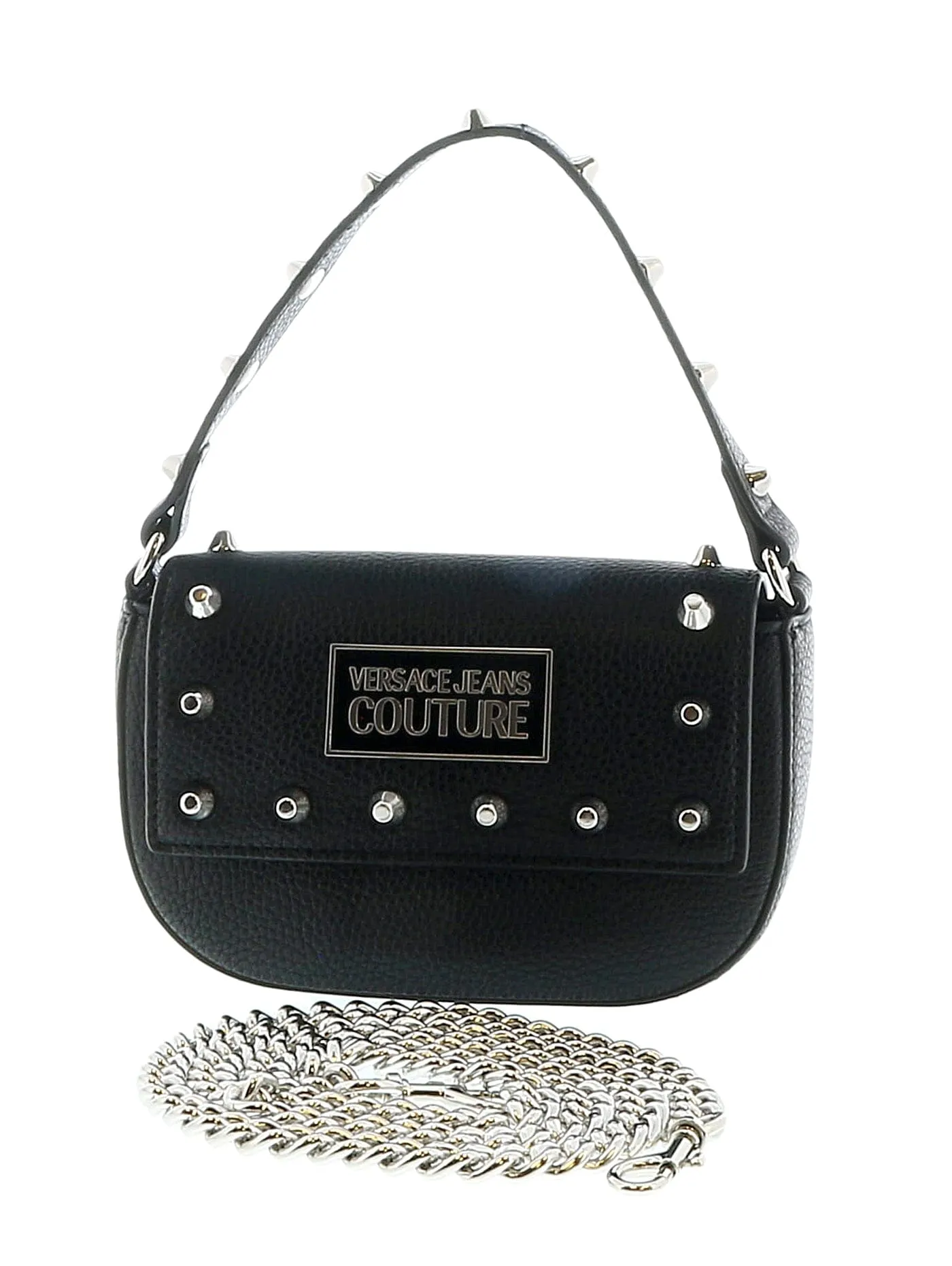 Versace Jeans Couture Black Structured Riveted Shoulder Bag