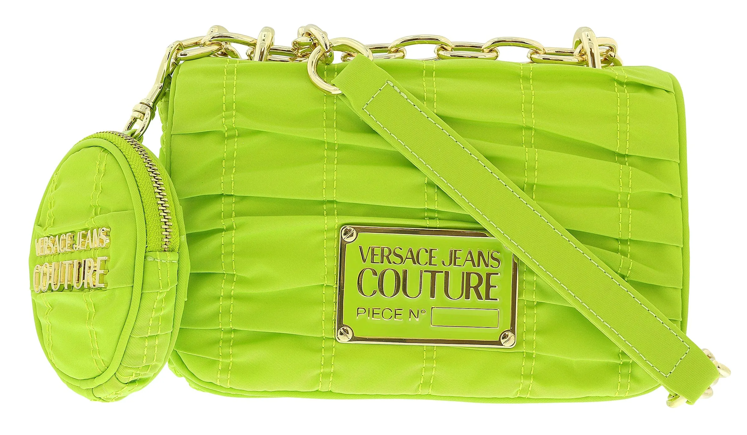 Versace Jeans Couture Lime Green Medium Ruched Nylon Shoulder Bag with Coin Purse