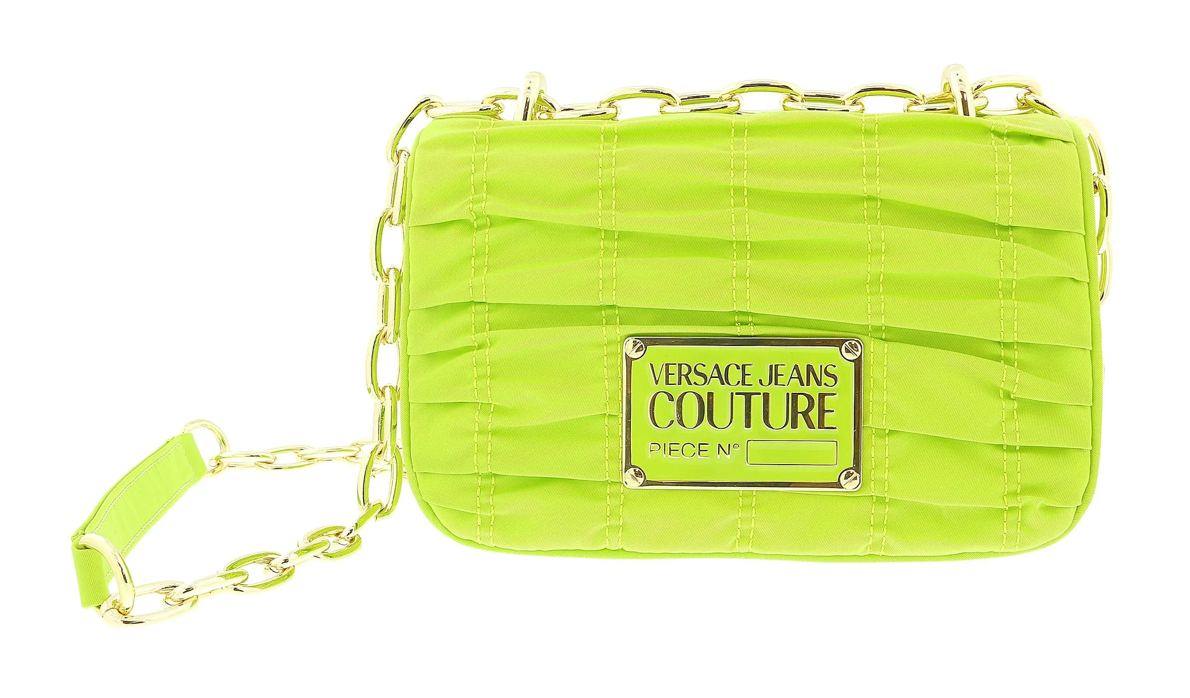 Versace Jeans Couture Lime Green Medium Ruched Nylon Shoulder Bag with Coin Purse
