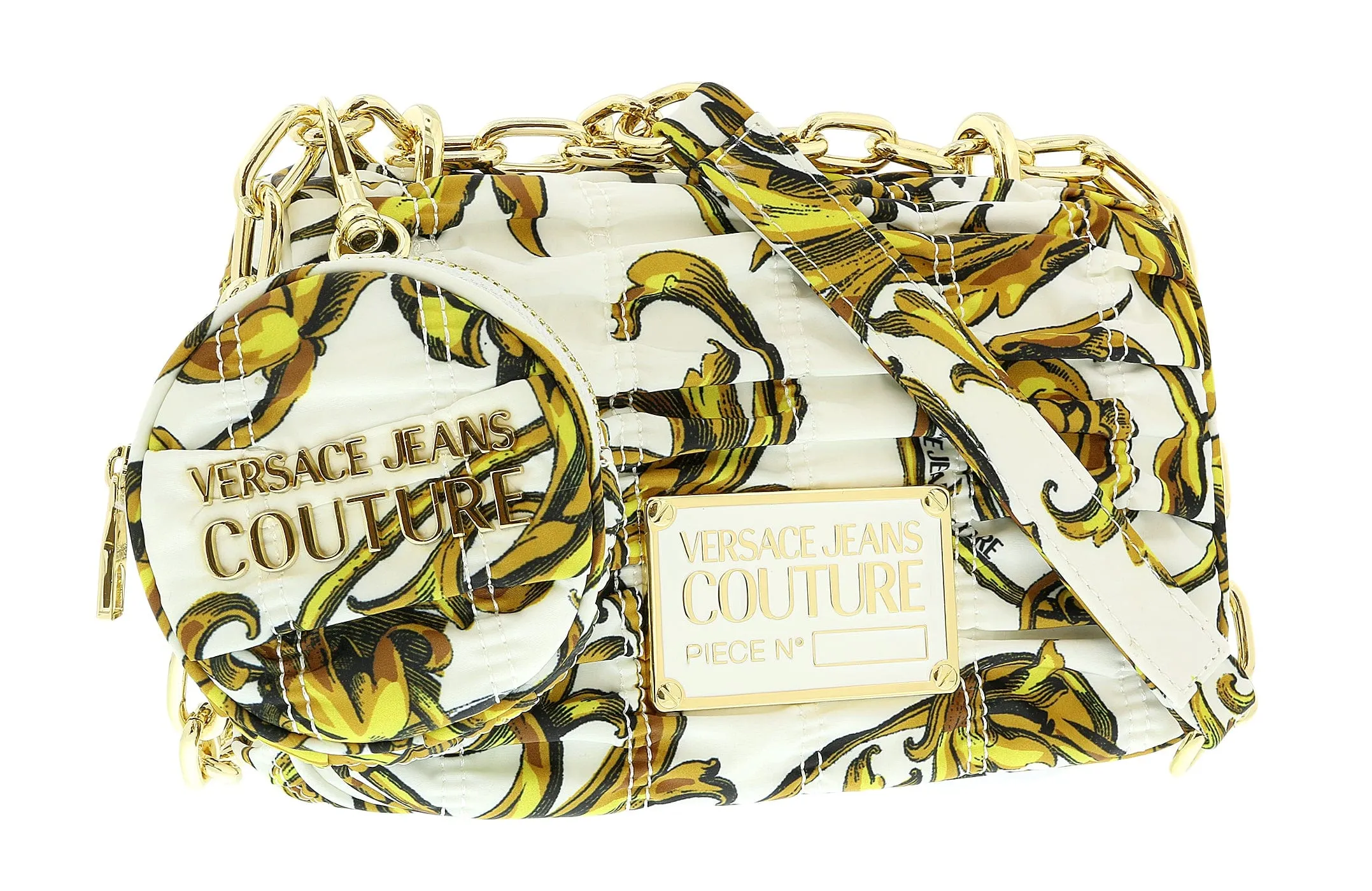 Versace Jeans Couture White/Gold Medium Ruched Nylon Shoulder Bag with Coin Purse
