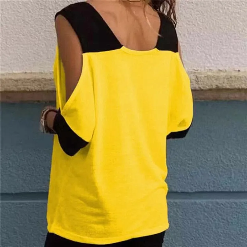 Womens Bare Shoulder V Neck Casual Summer Tops 4 Colors 5 Sizes S-5XL